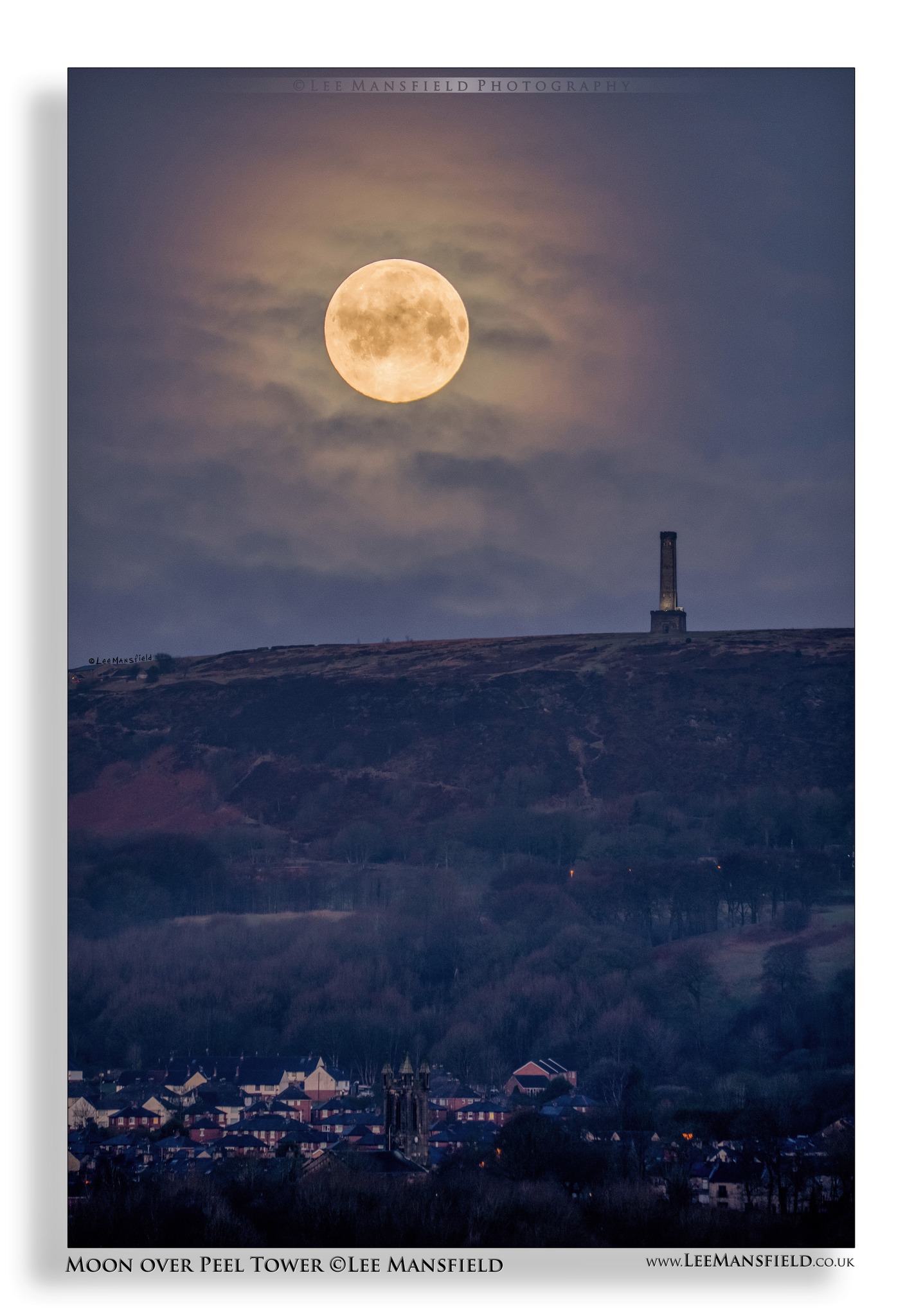 Moon over Peel Tower Ramsbottom Bury ©Lee Mansfield