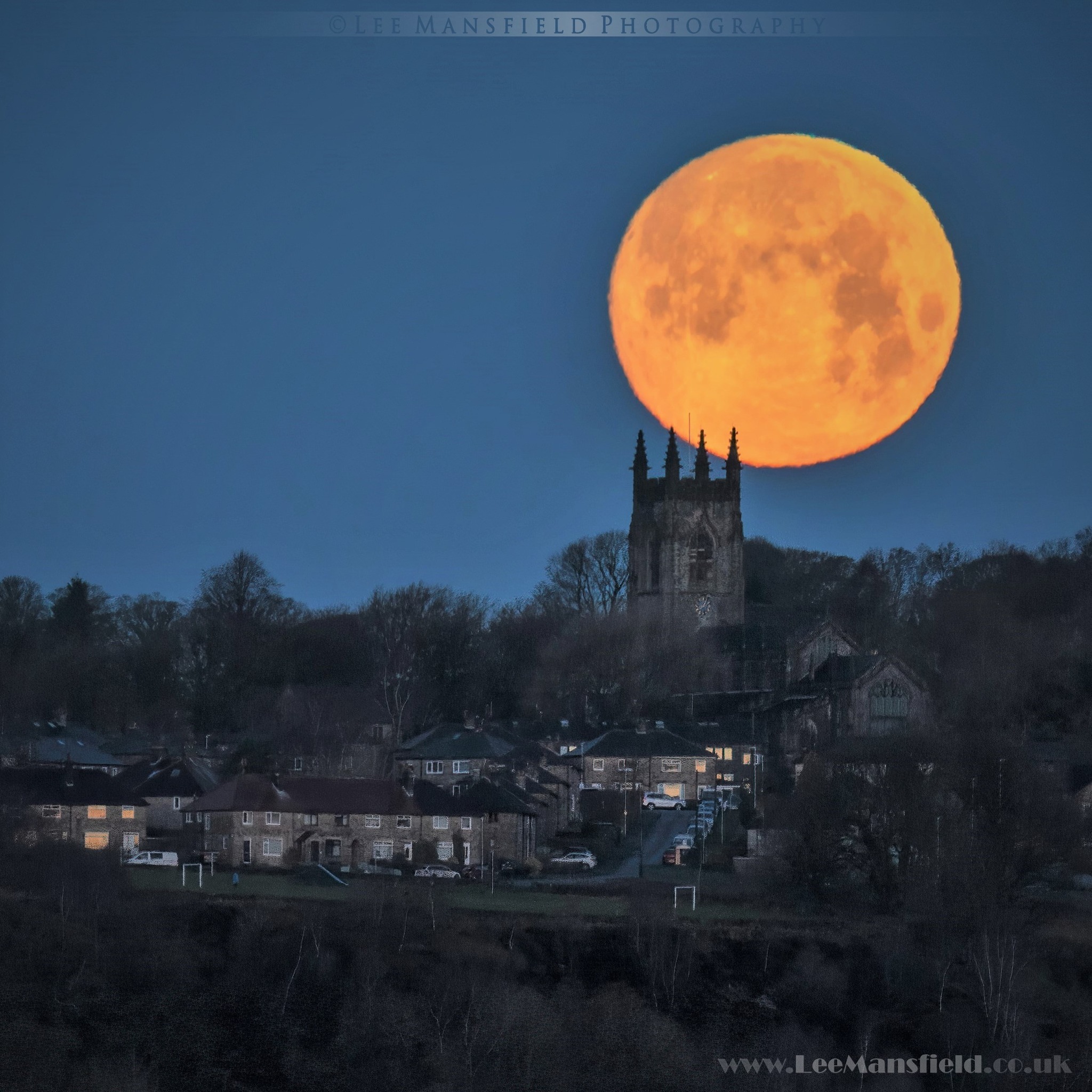 Moonset Taken 2.3 mile away with the Moon setting over St Thomas, Hepstonstall, Hebden Bridge