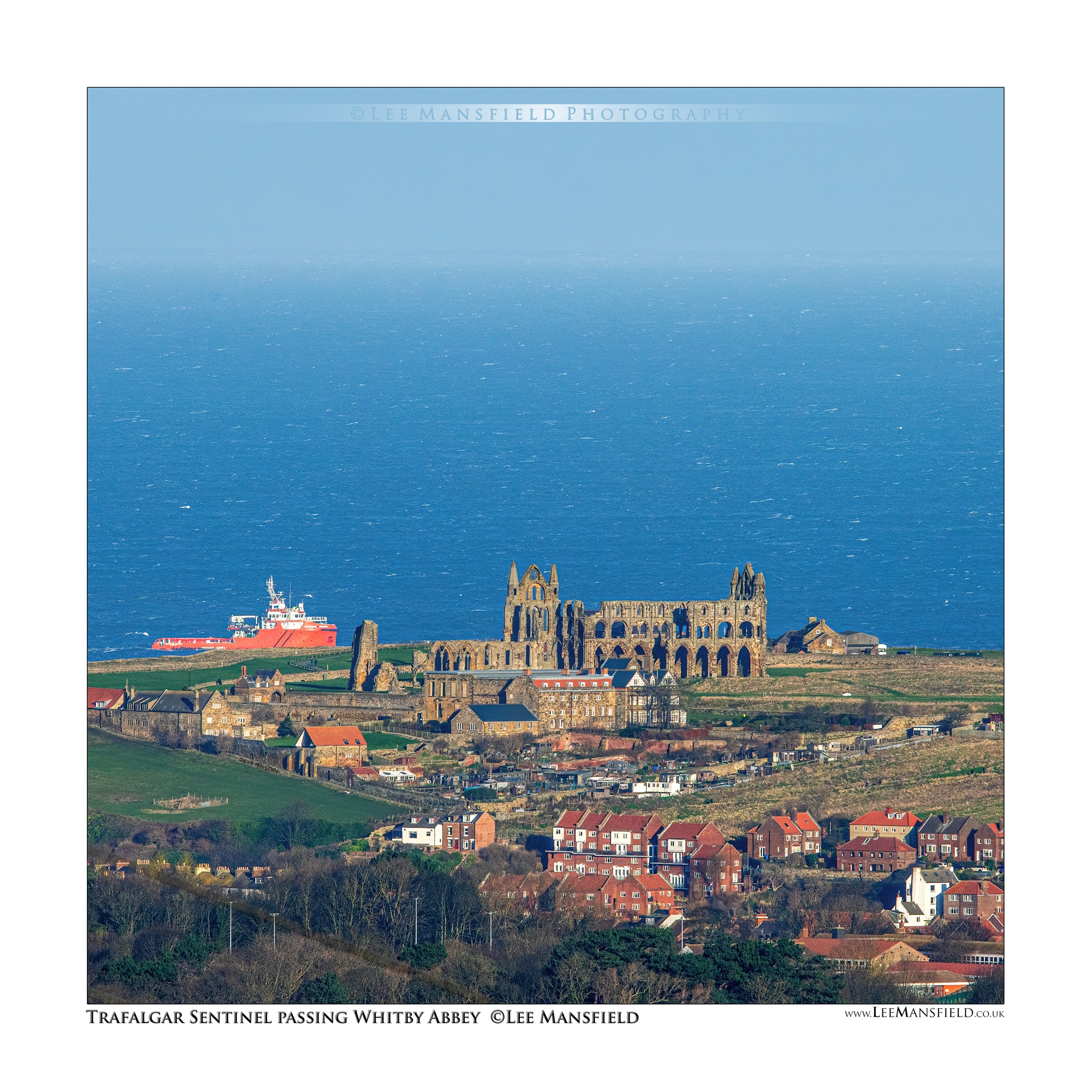 The Trafalgar Sentinel passing Whitby Abbey